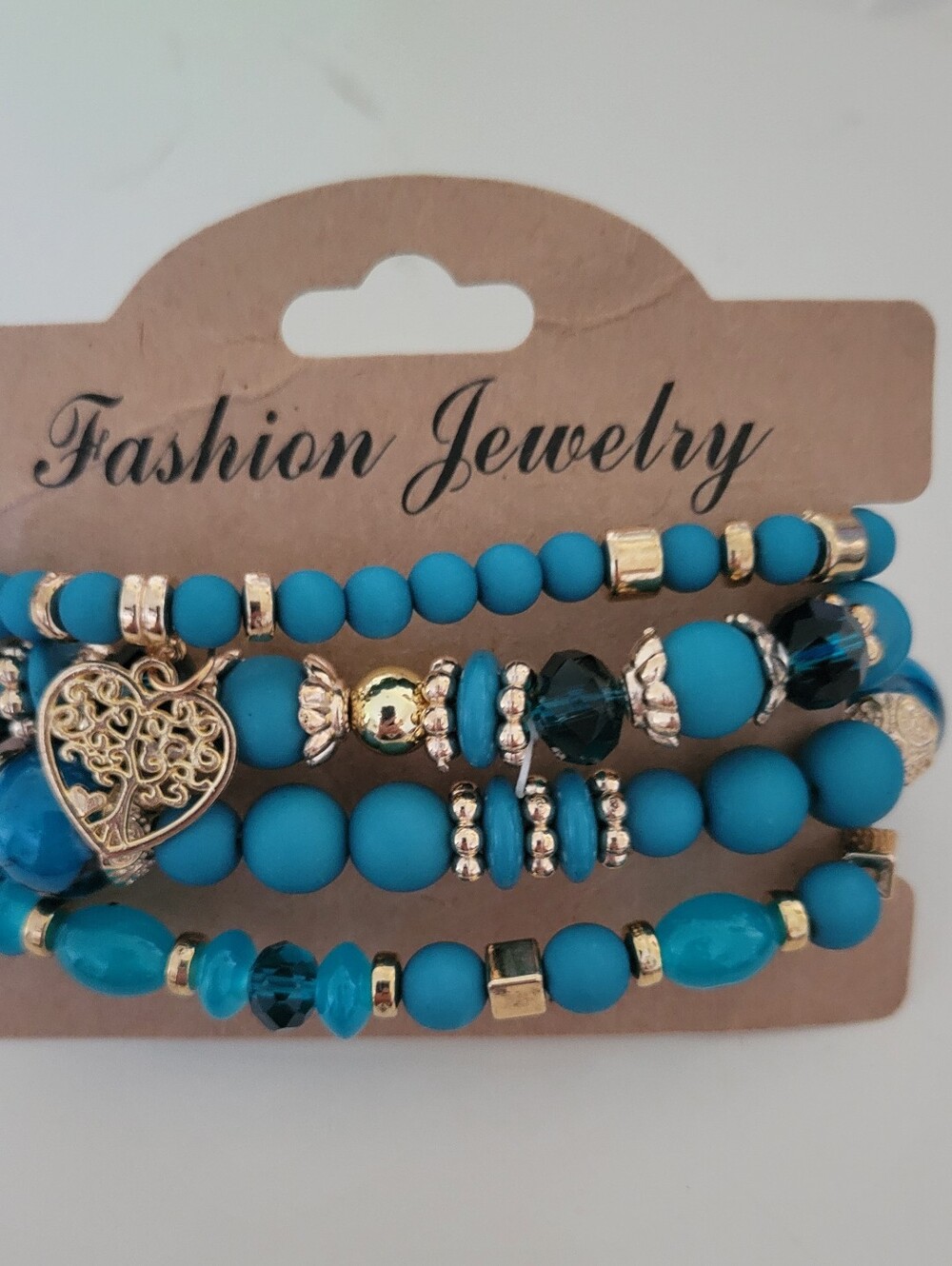 4 Strand Beaded Bracelet Tree Of Life Choose One Turquoise Peach or Blue - Picture 3 of 5
